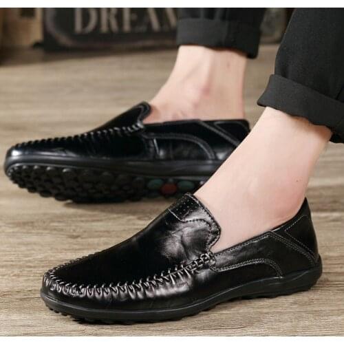 2021 single shoes peas shoes mens soft leather casual leather shoes Korean version of driving lazy one-foot soft-soled Western