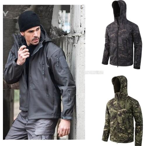 Men Outdoor Hunting Camping Hiking Coat Shark Skin Soft Shell TAD Fleece Warm Jacket Camouflage Windproof Military Jacket XS-4XL