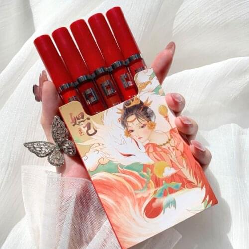 5-color Lipstick Set Matte Velvet Waterproof Long-lasting Lip Tint Cigarette Tube Lip Glaze Set Chinese Style Makeup TSLM1