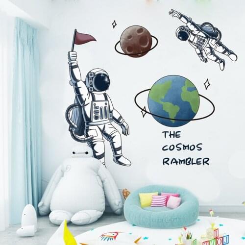 [shijuekongjian] Outer Space Astronauts Wall Stickers DIY Planets Wall Decals for Kids Rooms Baby Bedroom House Decoration