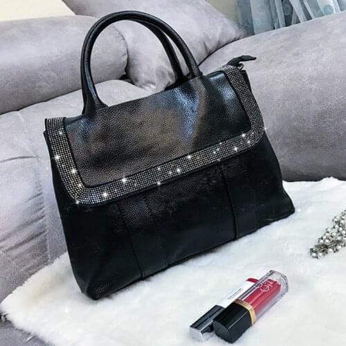 2021 New Leather Diamond Women Bag Fashion Black Handbag Portable Tote Bag Shoulder Messenger Bag Digging Bags Soft Cowhide
