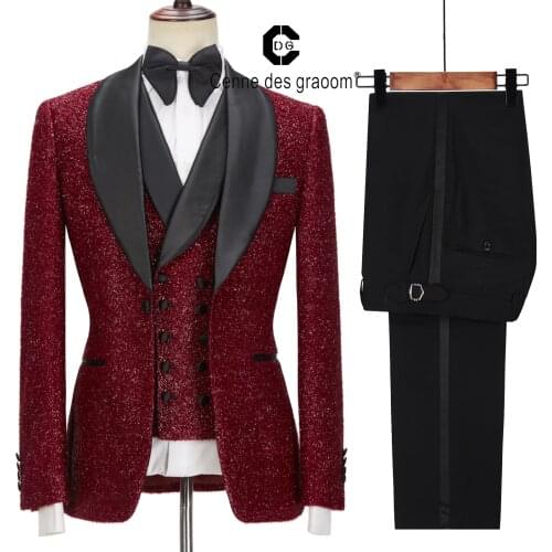 Cenne Des Graoom Latest Coat Design Men Suits Tailor-Made Tuxedo 3 Pieces Blazer Wedding Party Singer Groom Costume Homme Red