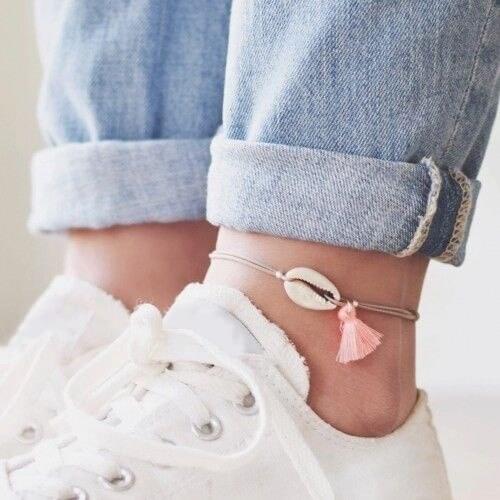 Shell wax rope anklet shell wax rope tassel beach anklet