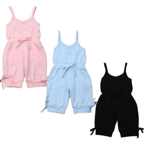 Pudcoco Children Summer Clothing 1-6Y Toddler Baby Girl Solid Romper Pants Sleeveless Romper Overalls Outfits Cropped Jumpsuits