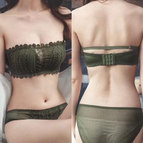 On Sale Women Sexy Lace Strapless Bra Non-slip Push Up No Steel Ring Bra Female Off Shoulder Underwear