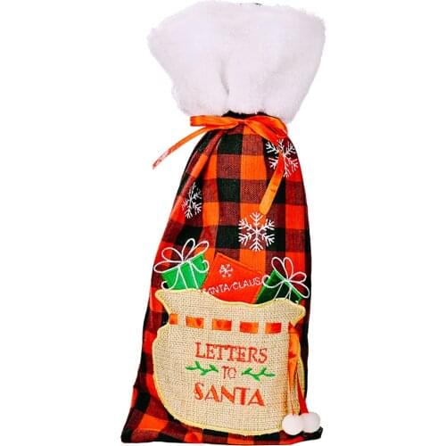 Christmas Wine Bottle Bag With Drawstring Printed Pattern Pouch Dinner Party Decoration