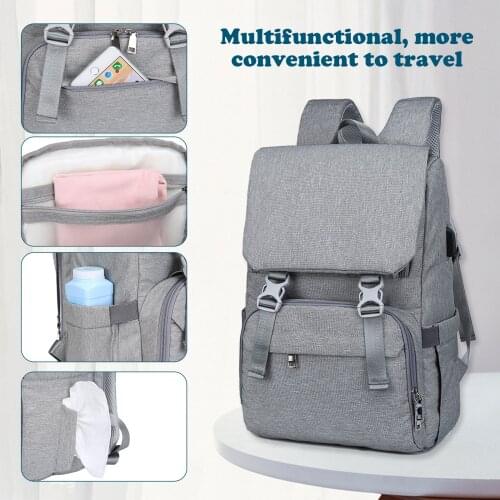 Mom Backpack Waterproof Multifunctional Diaper Nappy Bag Backpack with Changing Pad USB Charging Port 4 Stroller Straps