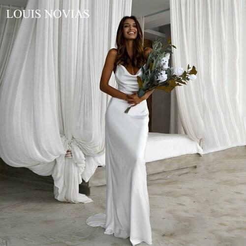 Louis Novias Strapless Sexy White Dress Open Back Soft Satin High quality and elegant Huatuo Tailing Wedding Gowns Vestido
