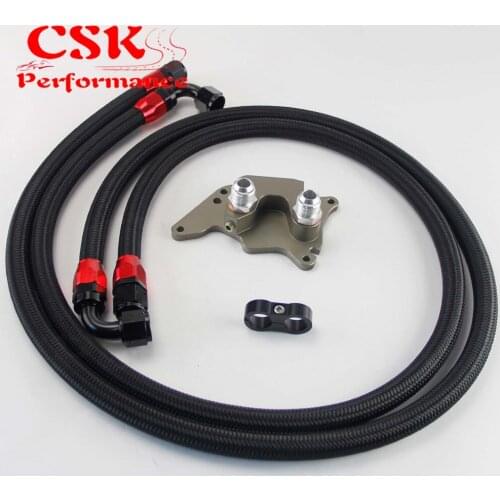 AN10 Filter Sandwich Adapter+Nylon Braided or SS Braided Oil Line Fits For BMW Mini Cooper S Supercharger R53 Black/Silver