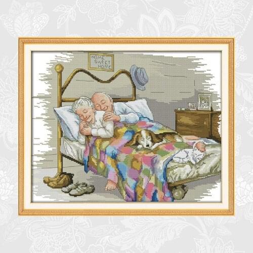 The Old Married Couple Counted Cross-Stitch Handwork Beginner Print On Canvas 11CT 14CT Cross Stitch Kits Embroidery Home Decor