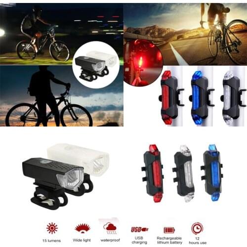 Bike Bicycle Light USB LED Rechargeable Set Mountain Cycle Front Back Headlight Lamp Flashlight Cycling Safety Warning Light