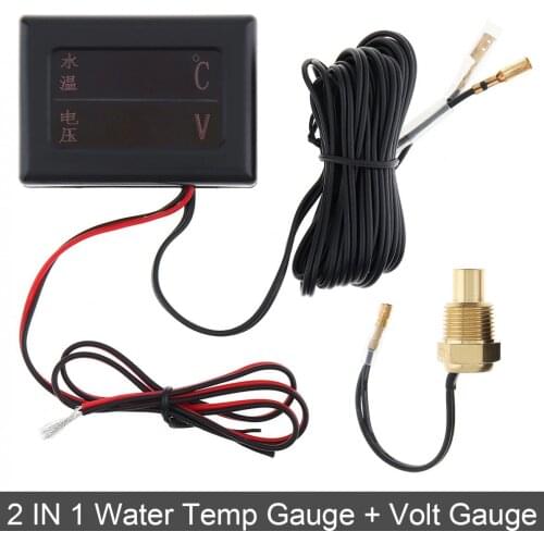 12V / 24 V Universal 2 In 1 Digital Anti Shake Water Temperature Gauge + Volt Gauge with Sensor Suitable for Car / Truck