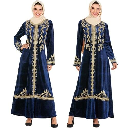 Vintage Velvet Abaya Muslim Women Embroidery Long Sleeve Dress Islamic Kaftan Arab Middle East Robe Gown Jilbab Autumn Winter
