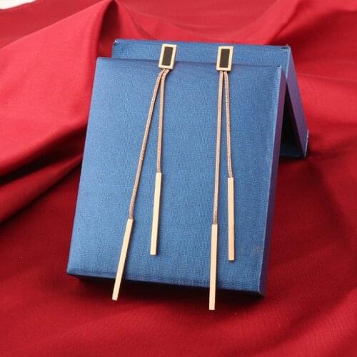 316L Stainless Steel Exaggeration Long Strip Tassels Square Stud Earring For Women Fashion Fine Jewelry Party Gifts SAE681
