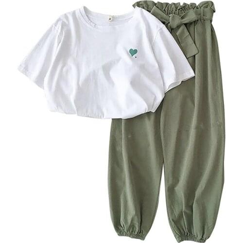 Summer Women Two Piece Set Tracksuit Clothes Women Casual Harem Pant Suit Women New Hot Short Sleeve T Shirt 2 Piece Set Student