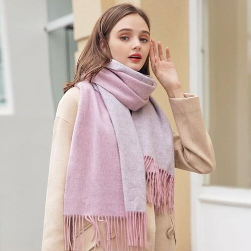 Winter 100% Wool Scarf For Women Pink Shawls and Wraps Warm Cashmere Wool Scarves Women Echarpe Tassels Scarf Foulard Femme