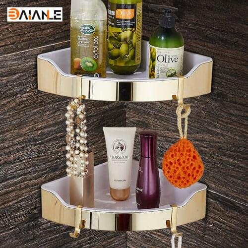 Gold Stainless Steel + ABS Plastic Bathroom Shelves Brushed Nickel Wall Mount triangle Shower Caddy Rack Bath Accessories