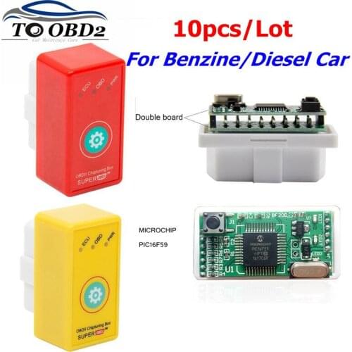 10pcs Super OBD2 ECU Chip Tuning Double PCB Full Chip PIC16F59 Red For Diesel Car Yellow For Benzine Car More Power More Torque