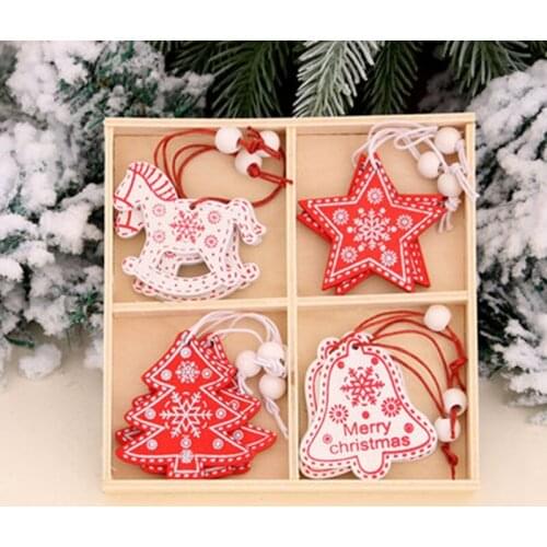 12Pcs Creative Printing Wooden Christmas Pendants Ornaments for Xmas Tree Hanging Ornament Party Christmas Decoration