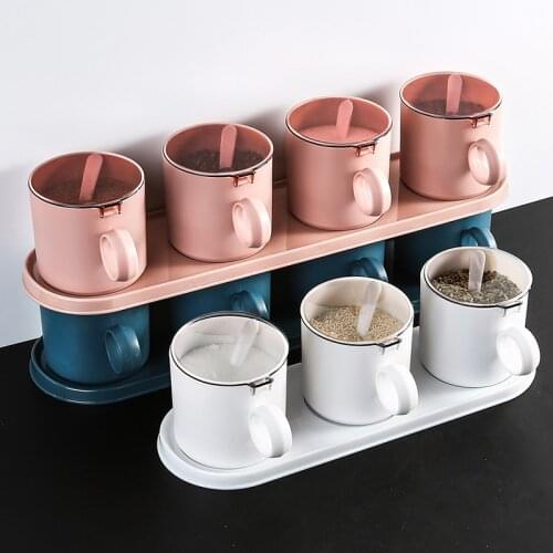 3/4PCS Set Plastic Seasoning Box Spice Rack Condiment Jars With Cover And Spoon Kitchen Utensils