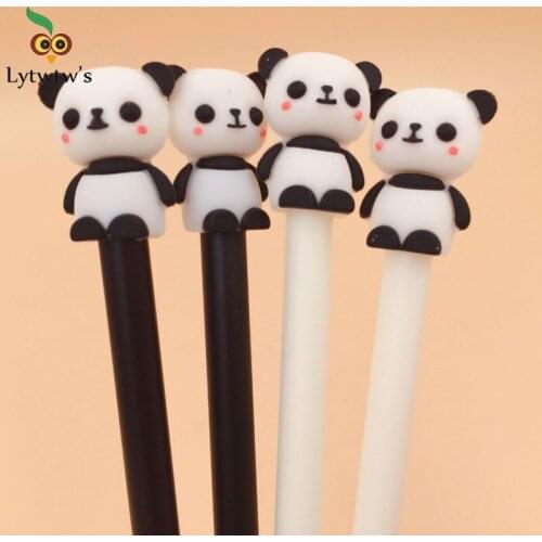 4 Pcs Mixed Color Hot Korean Gel New Model Cute Panda Cartoon Neutral Pen School Supplies Office Supply Student Black Ink