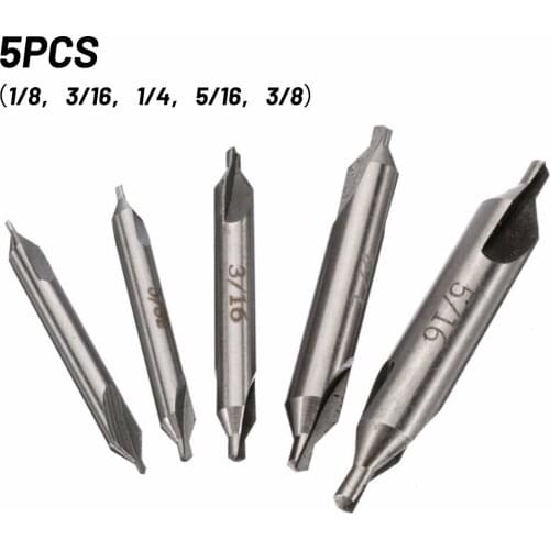 5pcs HSS Center Drills Bit Set 1/8", 3/16", 1/4", 5/16", 5/32" 60 Degree Countersinks Angle Bit 1-5mm Metalworking Hole Drill