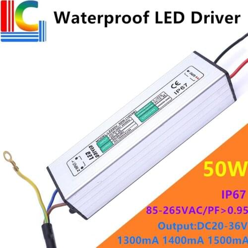 50W IP67 Waterproof Power Supply 1300mA 1400mA 1500mA LED Driver Adapter AC85-265V CE Lighting Transformers for LED Floodlight