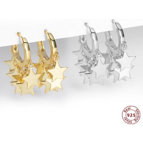 925 Sterling Silver Stars Tassel Drop Earrings For Women Luxury Gold Small Pandant Huggie Earring Fine Jewelry 2021 New