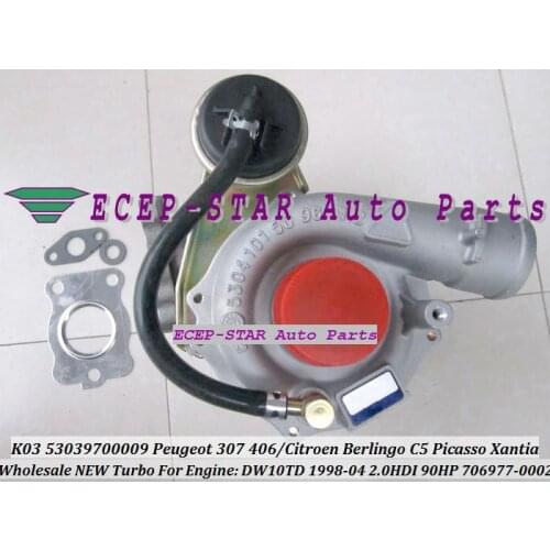 Free Ship K03 53039700009 706977-0002 VVP1 Turbo For PEUGEOT 206 307 406 For Citroen Berlingo C5 Picasso Xantia DW10TD 2.0L HDI