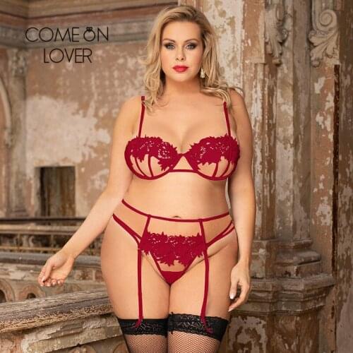Bra Panty Garter Lace Embroidery Plus Size Sexy Intimate Hot Womens Sets Hollow Out Underwired Push Up Garter Belt Bra RE80946