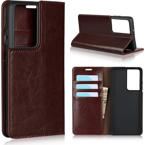 Natural Genuine Leather Flip Cover Wallet Book Phone Case for Samsung Galaxy S21 Plus Ultra 5G S21 S21 Ultra Back Cover