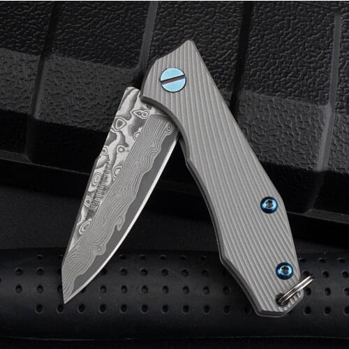 Damascus Steel Outdoor Pocket Knife Mini Folding Knife Keychain Folding Knife Portable Pocket Knife