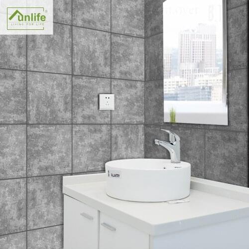 Funlife® Grey Grunge Tiles Wall Sticker Wallpaper Self-Adhesive Peel & Stick Tile Sticker for Bathroom Kitchen Backsplash Decor