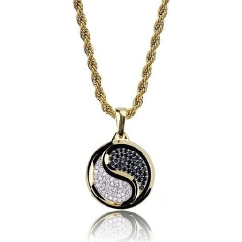 Hip Hop Ice Out Cubic Zircon Gold and Silver Color Tai Chi Pendant Necklace Men Fashion Jewelry