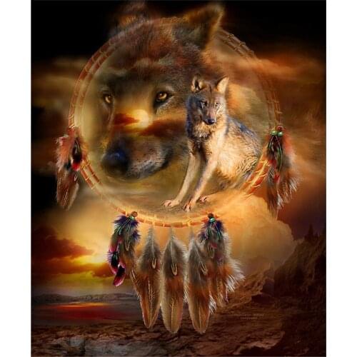 Wolf Dreamcatcher Animal DIY Cross Stitch Embroidery 11CT Kits Craft Needlework Set Cotton Thread Printed Canvas Wholesale