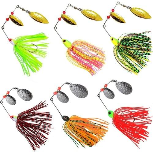Hyaena 6pcs Mixed Color Fishing Spinner Bait Silicone Spoon Pike Bass Fishing Tackle Jig Lure Bass Swimbaits Skirts