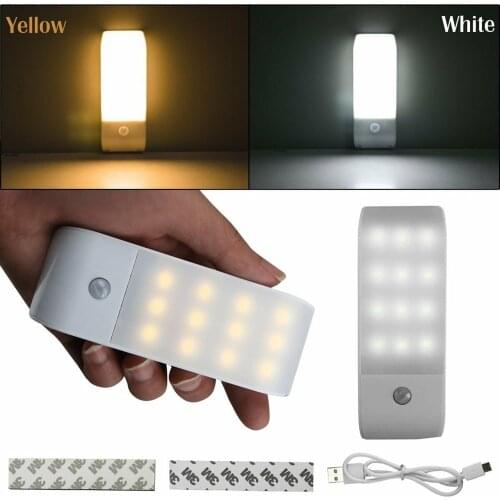 PIR Infrared Motion Sensor USB Rechargeable 12 LED Nightlight Light Induction Corridor Closet Wardrobe Night Lamp