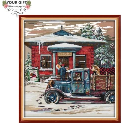 Joy Sunday F967 14CT 11CT Counted and Stamped Home Decor Christmas Post Office Needlework Needlepoint Cross Stitch kits