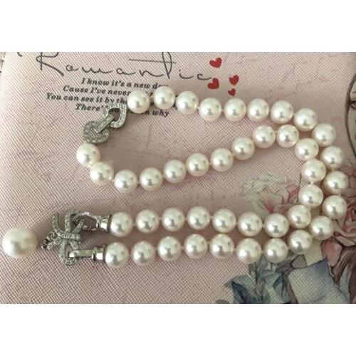 Classis 9-10m south sea round white pearl necklace pendant 18incn