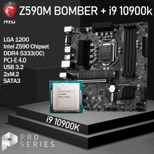 LGA1200 MSI Z590M BOMBER Motherboard+ Intel core i9 10900k Set DDR4 128Gb 5333MHz(OC) M.2 PCI-E 4.0 Placa-mãe Desktop Intel Z590
