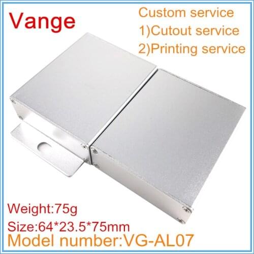 1pcs/lot silvery color metal profile housing 64*23.5*75mm 6063-T5 aluminum instrument boxes diy for electric apparatus