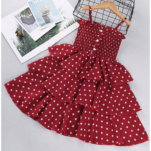 Summer Sweet Outfits Girls Princess Cake Layered Dress Kids Children Baby Dot Polka Sleeveless Spaghetti Dresses Vestidos S12390