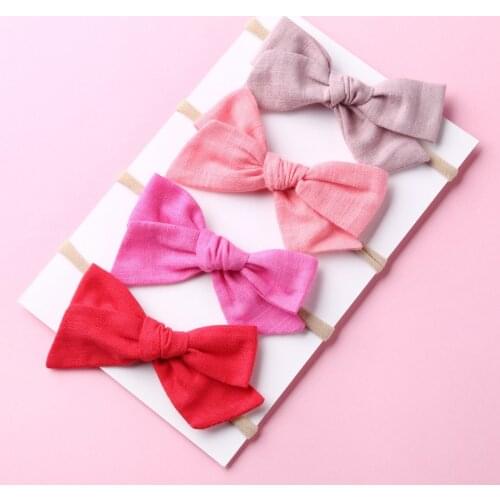 Baby Girl Headbands Nylon Cotton Bow Linen Hairbands Soft Infant Princess Head Bands Solid Color Children Summer Cute Wholesale