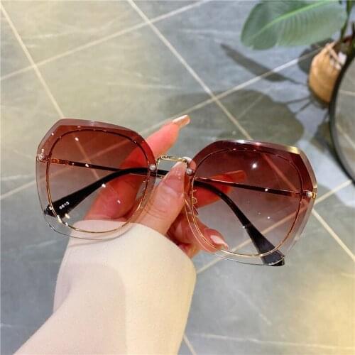 Polygon Rimless Clip Sunglasses For Women Luxury Oversized 2021 Retro Fashion Gradient Design Shades Sun Glasses Metal Outdoor