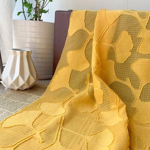 Soft Solid Yellow Ginkgo Leaf Plaid Cut Jacquard Chiffon Fabric For Dress Shirts, Pink, Green, Blue, Beige, Black, By The Meter