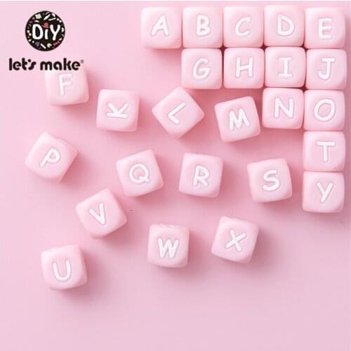 Lets Make Candy Pink Silicone Alphabet Beads Set DIY Baby Teether Bead 12mm BPA FREE