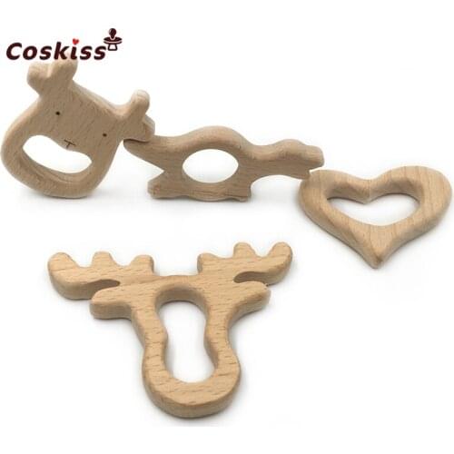Handmade Organic Safe Baby Teether Cattle Crocodile Antlers Peach Pendent Natural Beech Wooden Toy DIY Jewelry Making Accories