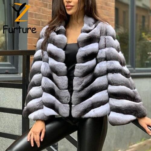 2021 New Women Real Fur Coat Natural Rex Rabbit Jacket Full Pelt Fur Chinchilla Color Rex Rabbit Fur Coats Winter Women Coat