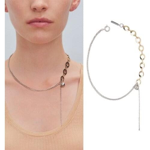 New gold and silver color asymmetric ball tassel chain short necklace female Choker clavicle chain necklace