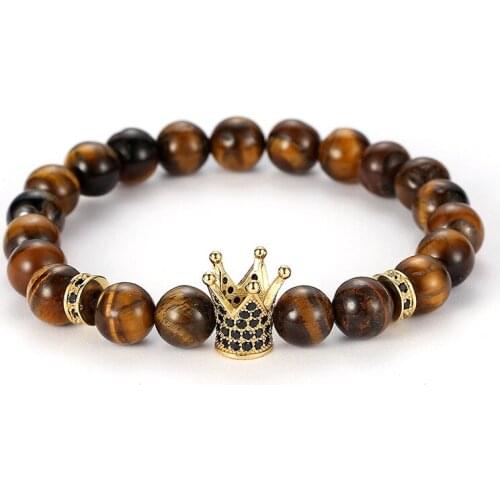 New ArrivalRose Crown Beaded Bracelet Brown Natural Stone Beads Bracelet Braceletfor Men Women Friend Charm Strand Jewelry